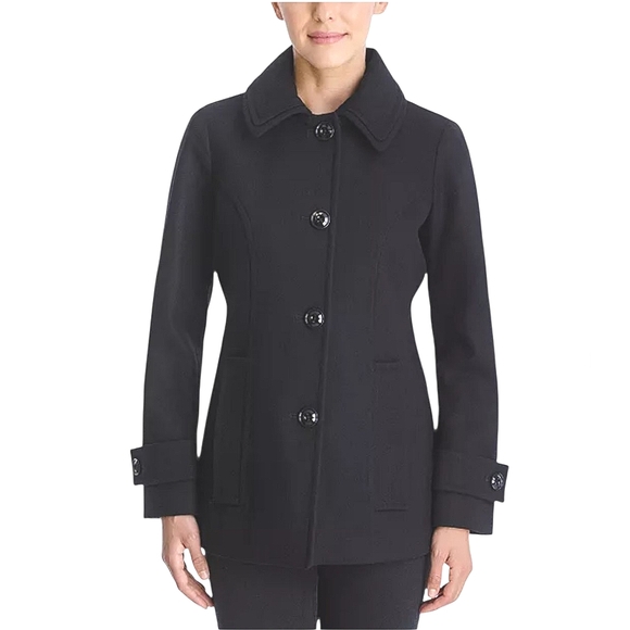 NWT London Fog Black Wool Blend Peacoat Winter Jacket Coat Single Breasted 3X - Picture 1 of 13